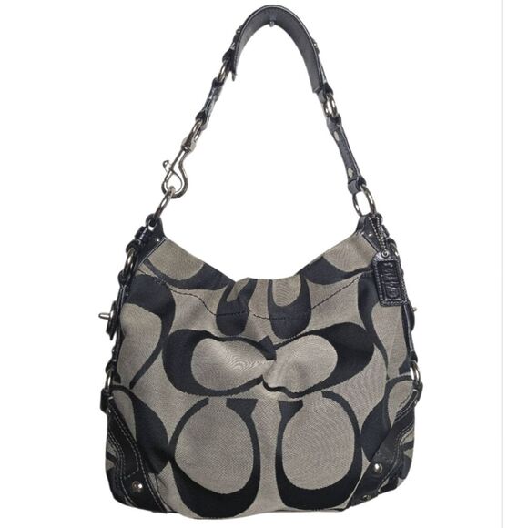 Coach Carly Signature Big C Black Gray Hobo Shoulder Vintage Bag Purse 12871 - Picture 2 of 10